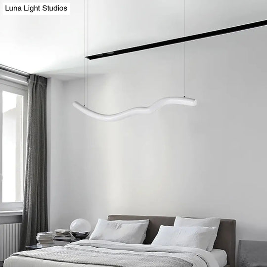 Modern Curved Led Bedroom Chandelier In Grey/White Simple & Sleek Metal Design