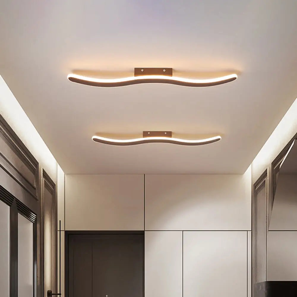 Modern Curved Led Flush Mount Ceiling Light In Coffee For Hallways