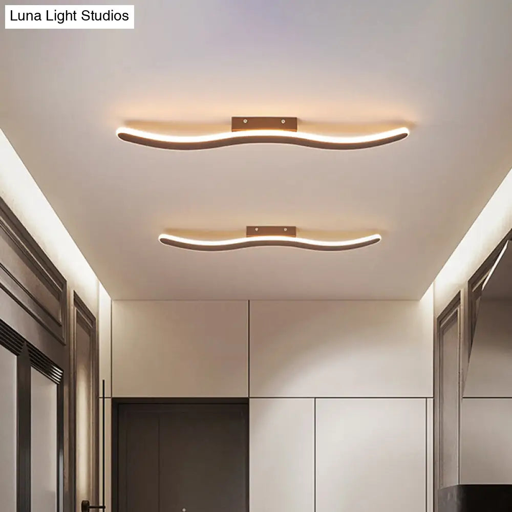 Modern Curved Led Flush Mount Ceiling Light In Coffee For Hallways