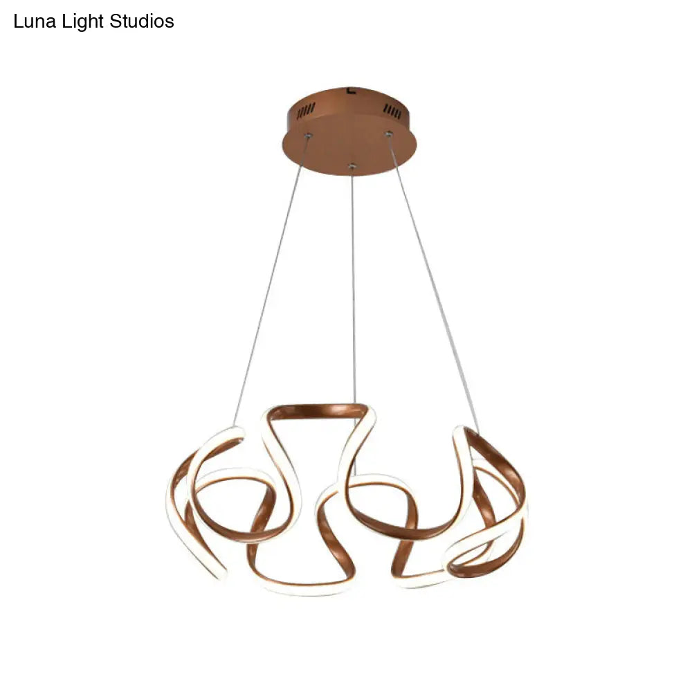 Modern Curvy Circle Led Pendant Chandelier In Metallic Brown