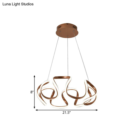 Modern Curvy Circle Pendant Light With Metallic Brown Finish - Led Chandelier