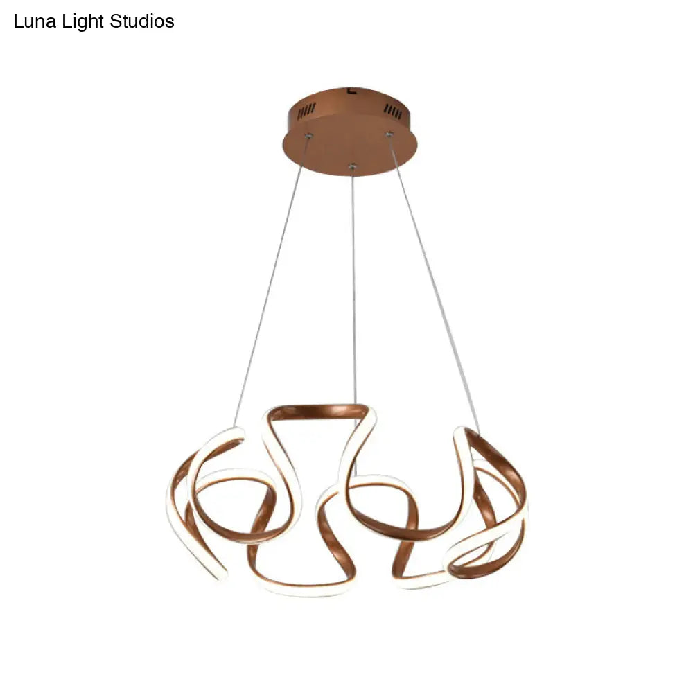 Modern Curvy Circle Pendant Light With Metallic Brown Finish - Led Chandelier