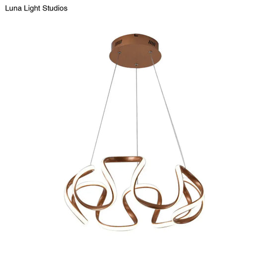 Modern Curvy Circle Pendant Light With Metallic Brown Finish - Led Chandelier