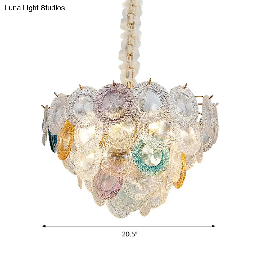 Modern Cut Crystal Conical Chandelier - 12 Bulbs Wide Brass Suspension Pendant Light