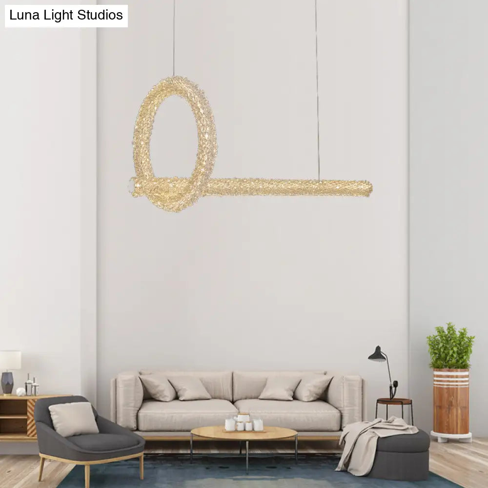 Modern Cut Crystal Led Brass Ceiling Light - Circular Island Lamp 12/16 Wide