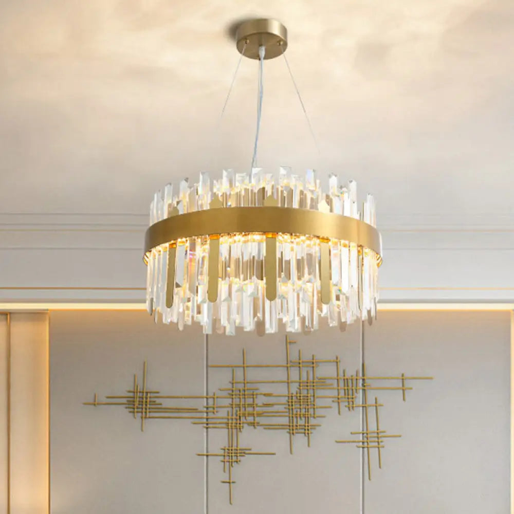 Modern Cut Crystal Led Gold Drum Chandelier For Dining Room