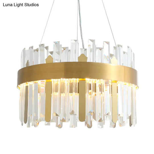 Modern Drum Ceiling Chandelier: Gold Led Crystal Hanging Light For Dining Room