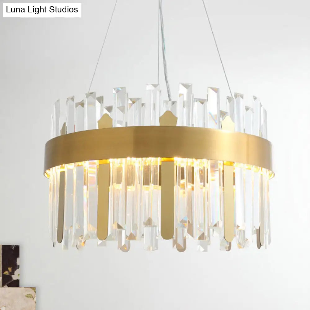 Modern Cut Crystal Led Gold Drum Chandelier For Dining Room