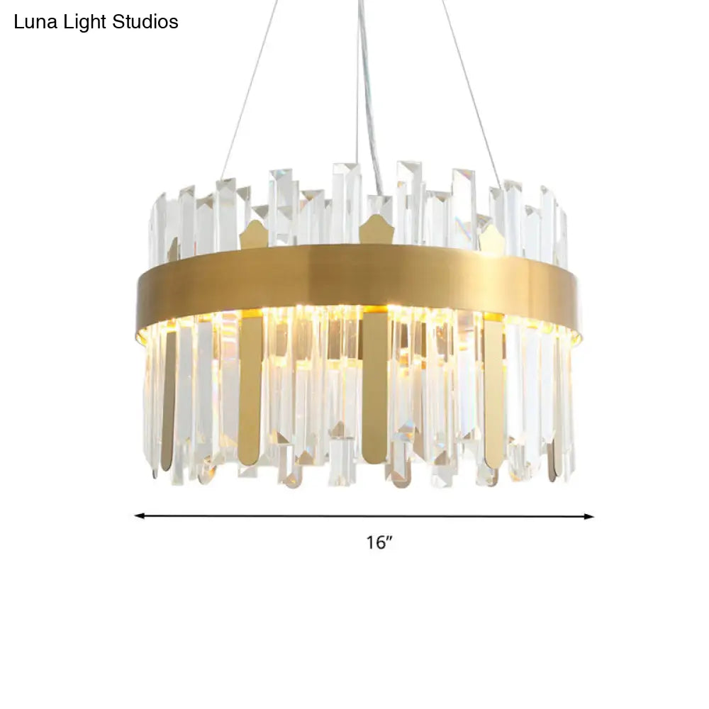 Modern Cut Crystal Led Gold Drum Chandelier For Dining Room