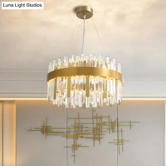 Modern Drum Ceiling Chandelier: Gold Led Crystal Hanging Light For Dining Room