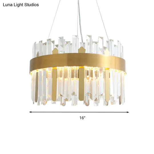 Modern Drum Ceiling Chandelier: Gold Led Crystal Hanging Light For Dining Room