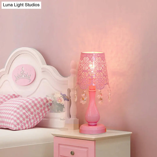 Modern Cutout Cone Night Lamp With Crystal Accent Pink Iron Table Lighting