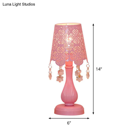 Modern Cutout Cone Night Lamp With Crystal Accent Pink Iron Table Lighting