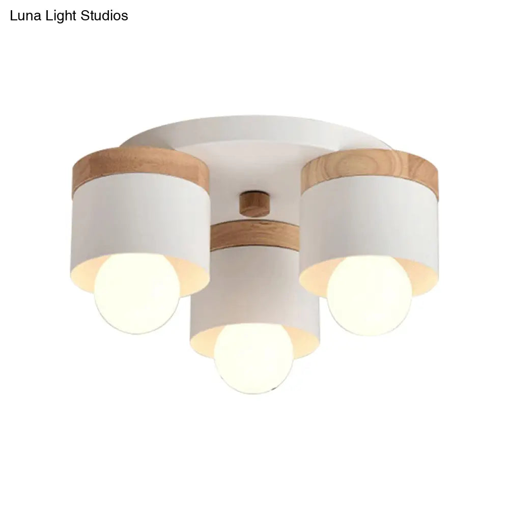 Modern Cylinder Ceiling Lights - 3/7 Heads Metal And Wood Flush Mount For Indoor Use