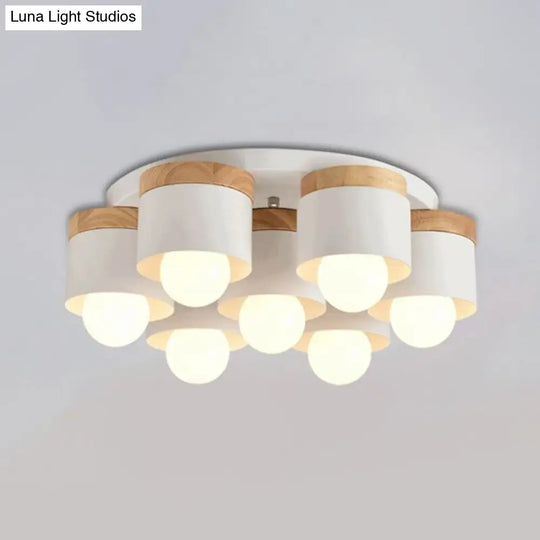 Modern Cylinder Ceiling Lights - 3/7 Heads Metal And Wood Flush Mount For Indoor Use