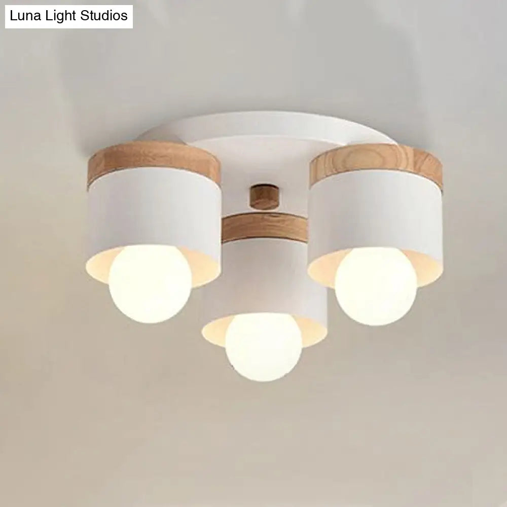 Modern Cylinder Ceiling Lights - 3/7 Heads Metal And Wood Flush Mount For Indoor Use