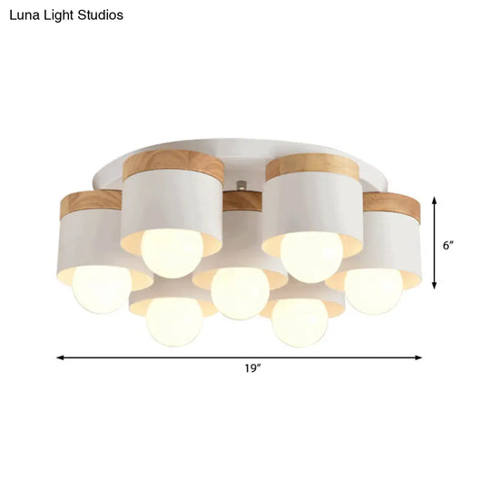 Modern Cylinder Ceiling Lights - 3/7 Heads Metal And Wood Flush Mount For Indoor Use