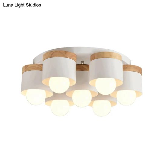 Modern Cylinder Ceiling Lights - 3/7 Heads Metal And Wood Flush Mount For Indoor Use