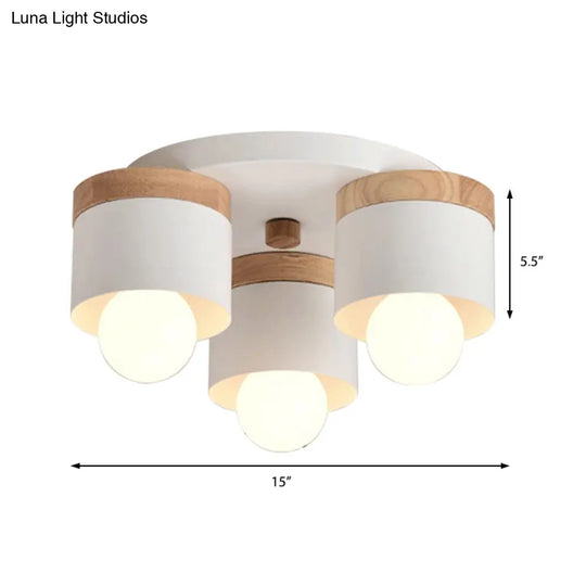 Modern Cylinder Ceiling Lights - 3/7 Heads Metal And Wood Flush Mount For Indoor Use