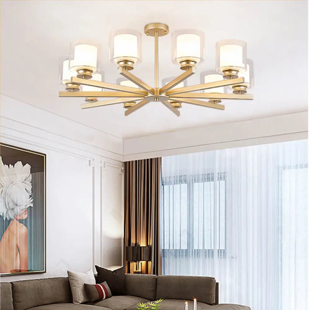 Modern Cylinder Chandelier Lamp: Black/Gold/Silver 3/6/8 Lights Clear Glass Pendant Fixture For