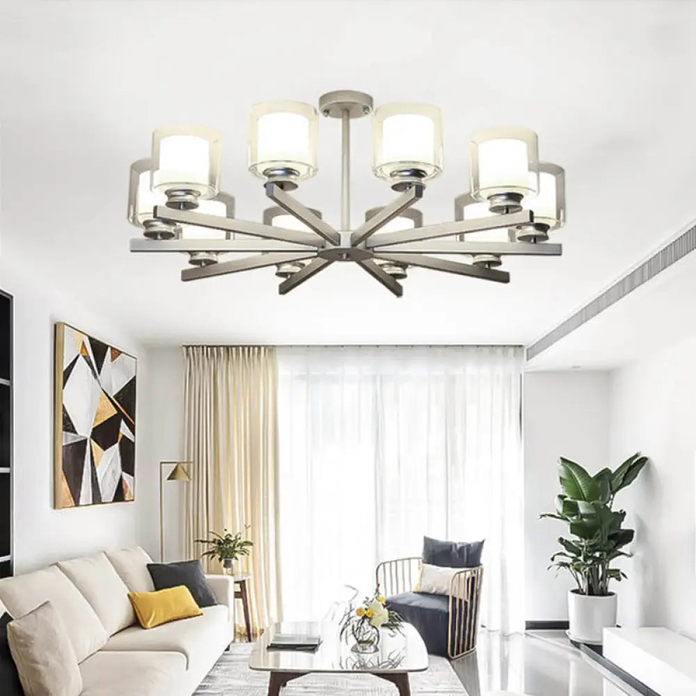 Modern Cylinder Chandelier Lamp: Black/Gold/Silver 3/6/8 Lights Clear Glass Pendant Fixture For