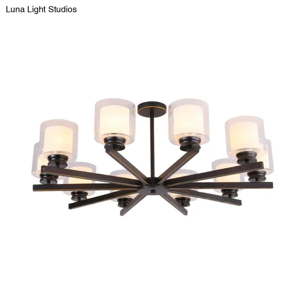 Modern Cylinder Chandelier Lamp: Black/Gold/Silver 3/6/8 Lights Clear Glass Bedroom Pendant Fixture