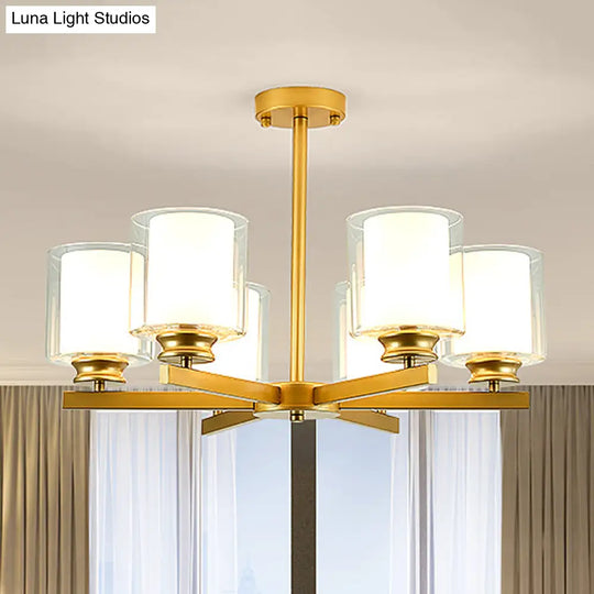 Modern Cylinder Chandelier Lamp: Black/Gold/Silver 3/6/8 Lights Clear Glass Bedroom Pendant Fixture