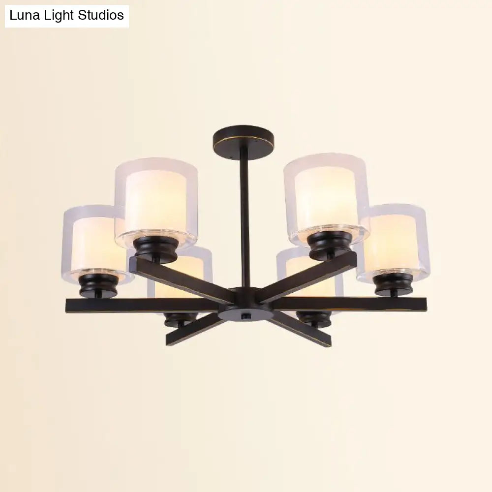 Modern Cylinder Chandelier Lamp: Black/Gold/Silver 3/6/8 Lights Clear Glass Bedroom Pendant Fixture