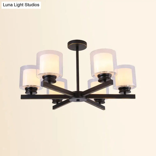 Modern Cylinder Chandelier Lamp: Black/Gold/Silver 3/6/8 Lights Clear Glass Bedroom Pendant Fixture