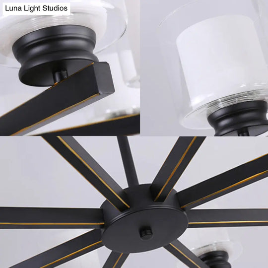 Modern Cylinder Chandelier Lamp: Black/Gold/Silver 3/6/8 Lights Clear Glass Pendant Fixture For