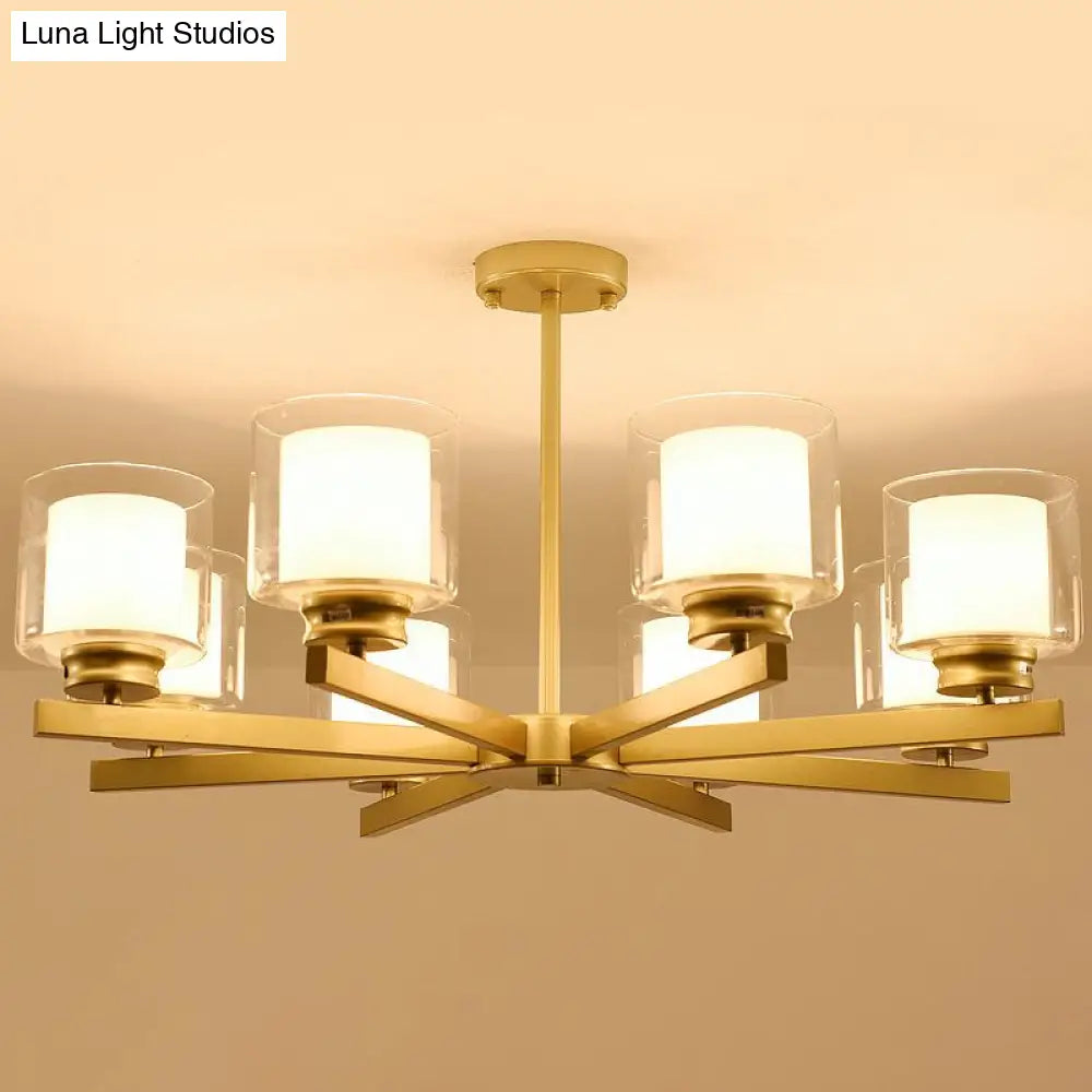 Modern Cylinder Chandelier Lamp: Black/Gold/Silver 3/6/8 Lights Clear Glass Bedroom Pendant Fixture