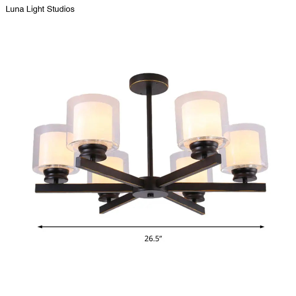 Modern Cylinder Chandelier Lamp: Black/Gold/Silver 3/6/8 Lights Clear Glass Pendant Fixture For