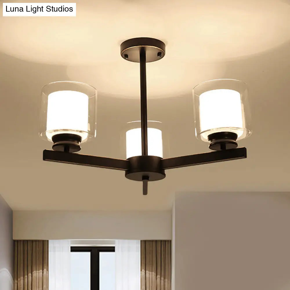 Modern Cylinder Chandelier Lamp: Black/Gold/Silver 3/6/8 Lights Clear Glass Pendant Fixture For