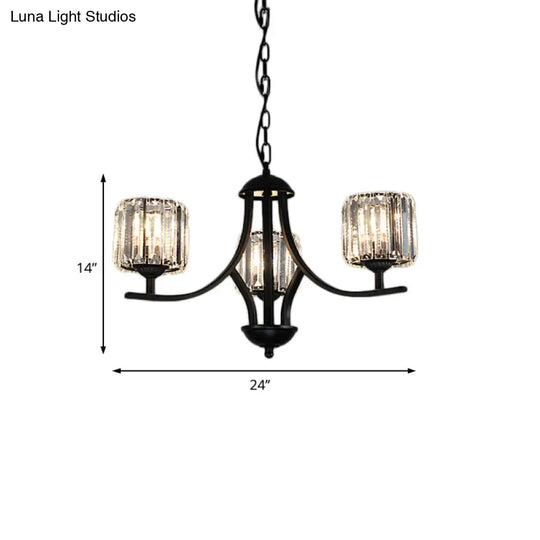 Modern Cylinder Chandelier Light With Crystal Accents - Black Finish 4/6/8 Bulb Ideal For Dining