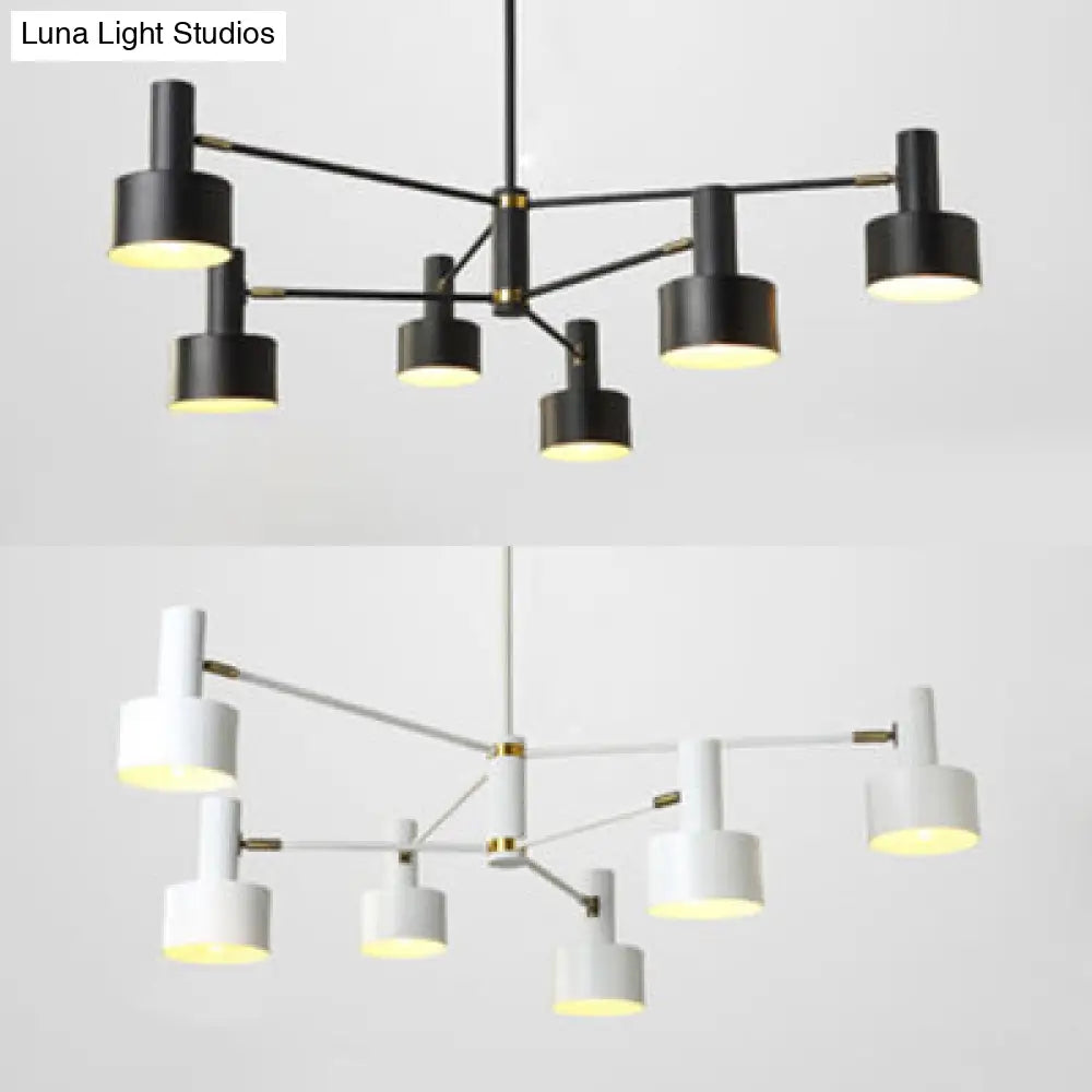 Modern Cylinder Chandelier: Metal 6 Lights Monochrome. Ideal For Hotels.