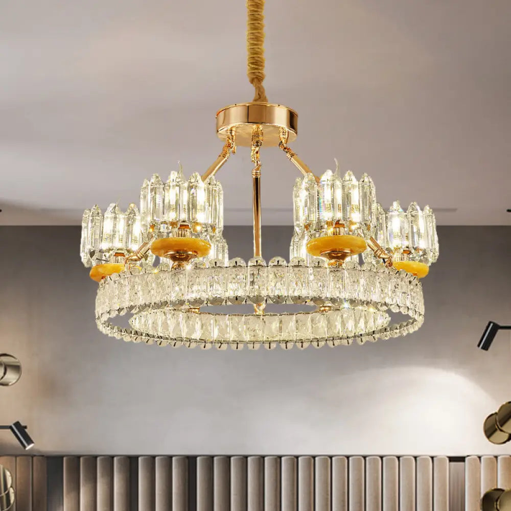 Modern Cylinder Crystal Chandelier Ceiling Light With Gold Ring - 6/8 Bulb Options 6 /