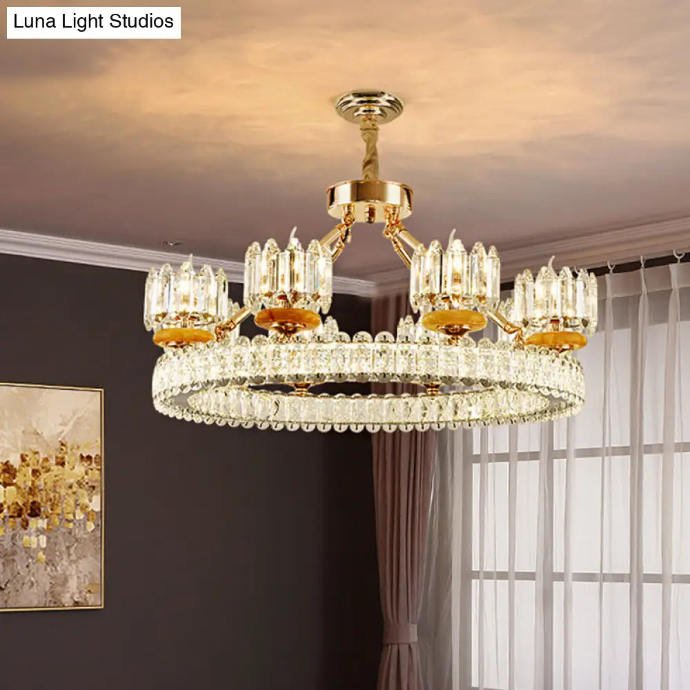 Modern Crystal Block Cylinder Chandelier With Gold Ring - 6/8 Bulb Ceiling Lamp For Living Room 8 /