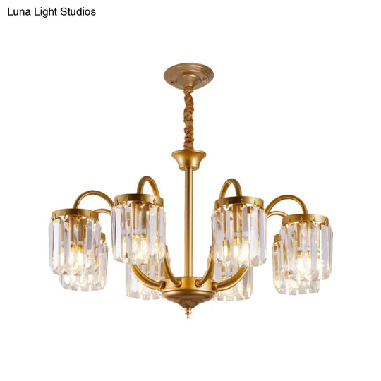 Modern Cylinder Crystal Pendant Chandelier With Gold Finish - 6/8 Heads