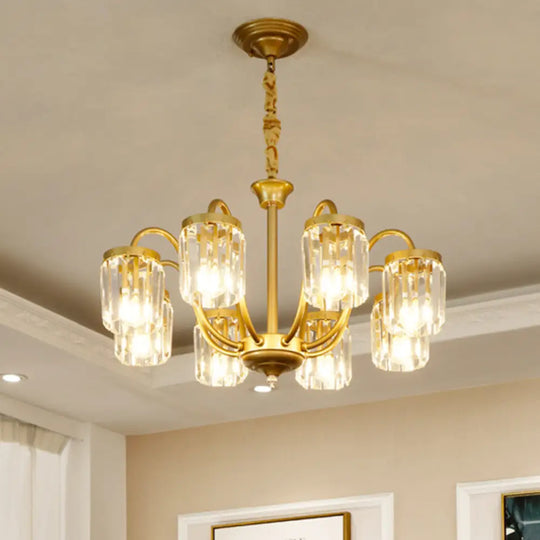 Modern Cylinder Crystal Pendant Chandelier With Gold Finish - 6/8 Heads 8 /