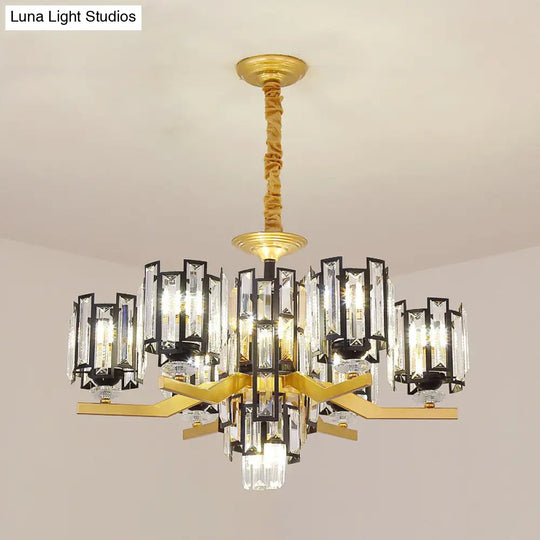 Modern Cylinder Crystal Rectangle Pendant Chandelier In Black/Gold - 4/7 Lights Living Room Lamp