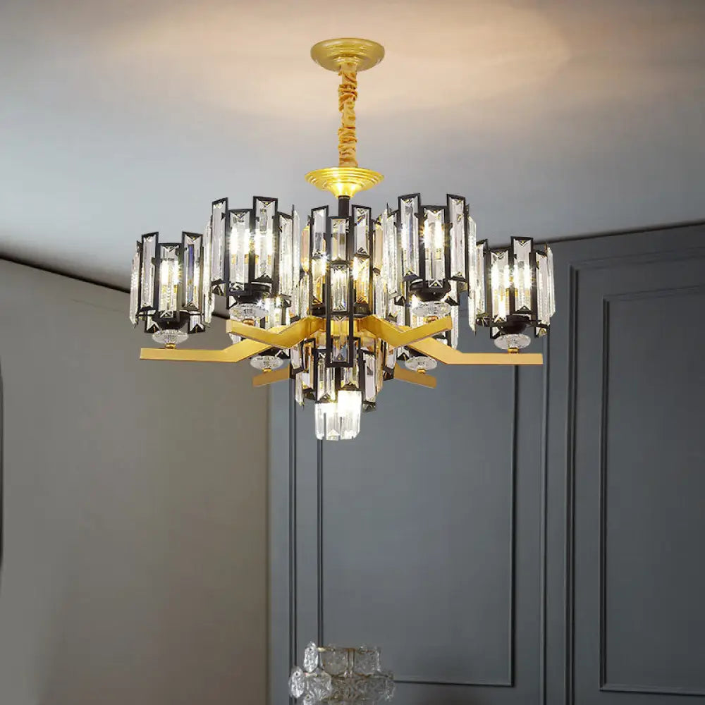 Modern Cylinder Crystal Rectangle Pendant Chandelier In Black/Gold - 4/7 Lights Living Room Lamp