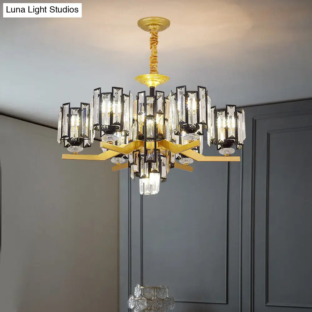 Modern Cylinder Crystal Pendant Chandelier Lamp With 4/7 Lights | Black & Gold Fixture For Living