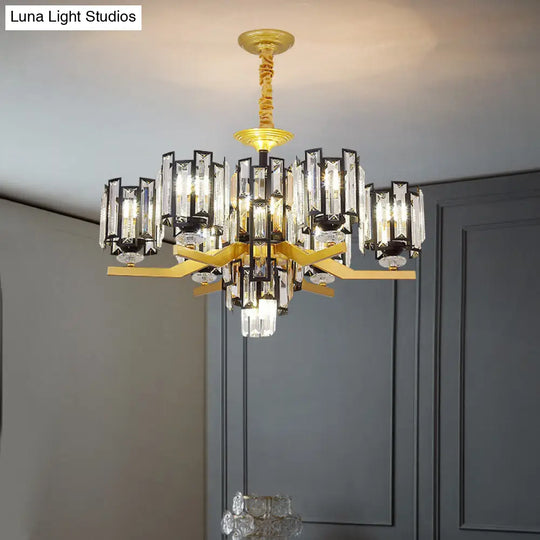 Modern Cylinder Crystal Pendant Chandelier Lamp With 4/7 Lights | Black & Gold Fixture For Living