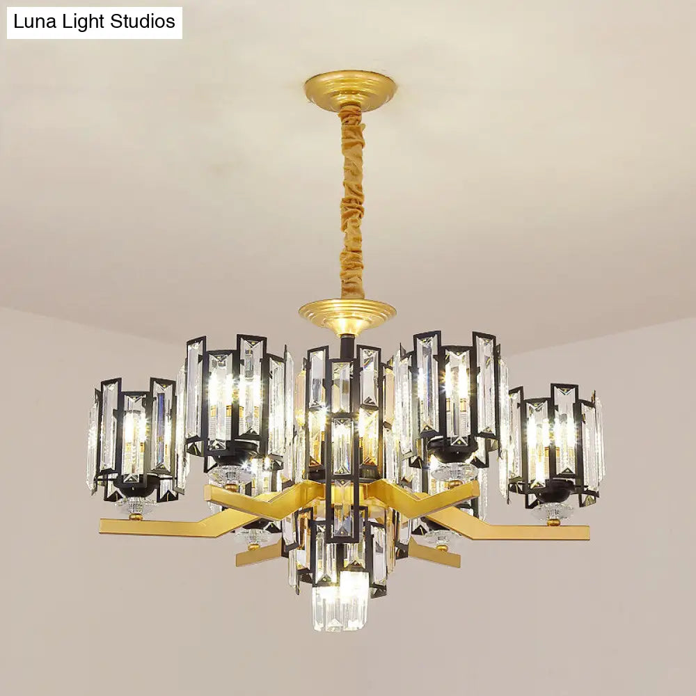 Modern Cylinder Crystal Pendant Chandelier Lamp With 4/7 Lights | Black & Gold Fixture For Living