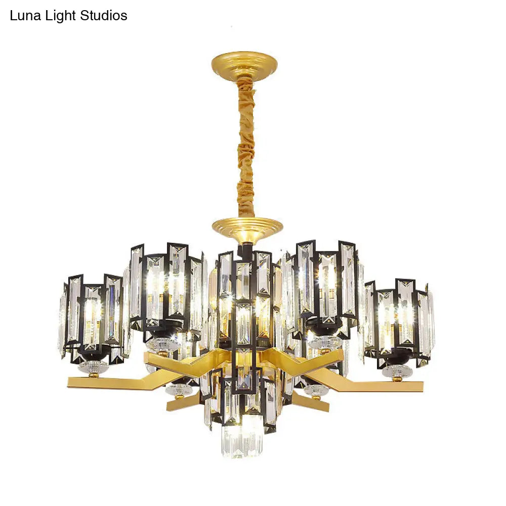 Modern Cylinder Crystal Pendant Chandelier Lamp With 4/7 Lights | Black & Gold Fixture For Living