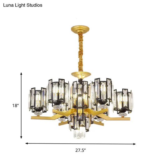 Modern Cylinder Crystal Rectangle Pendant Chandelier In Black/Gold - 4/7 Lights Living Room Lamp