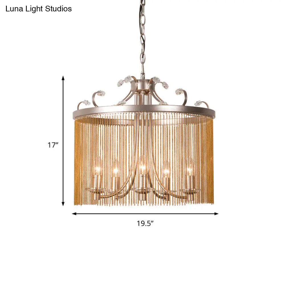 Modern Gold Cylinder Crystal Chandelier Pendant Light - 3/5/6 Lights 15/19.5/24.5 Wide