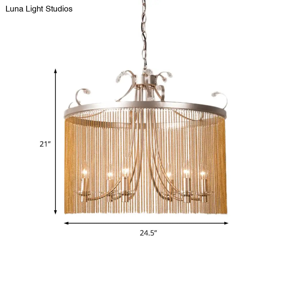 Modern Cylinder Crystal Strand Chandelier Ceiling Light - Gold Pendant 3/5/6 Lights