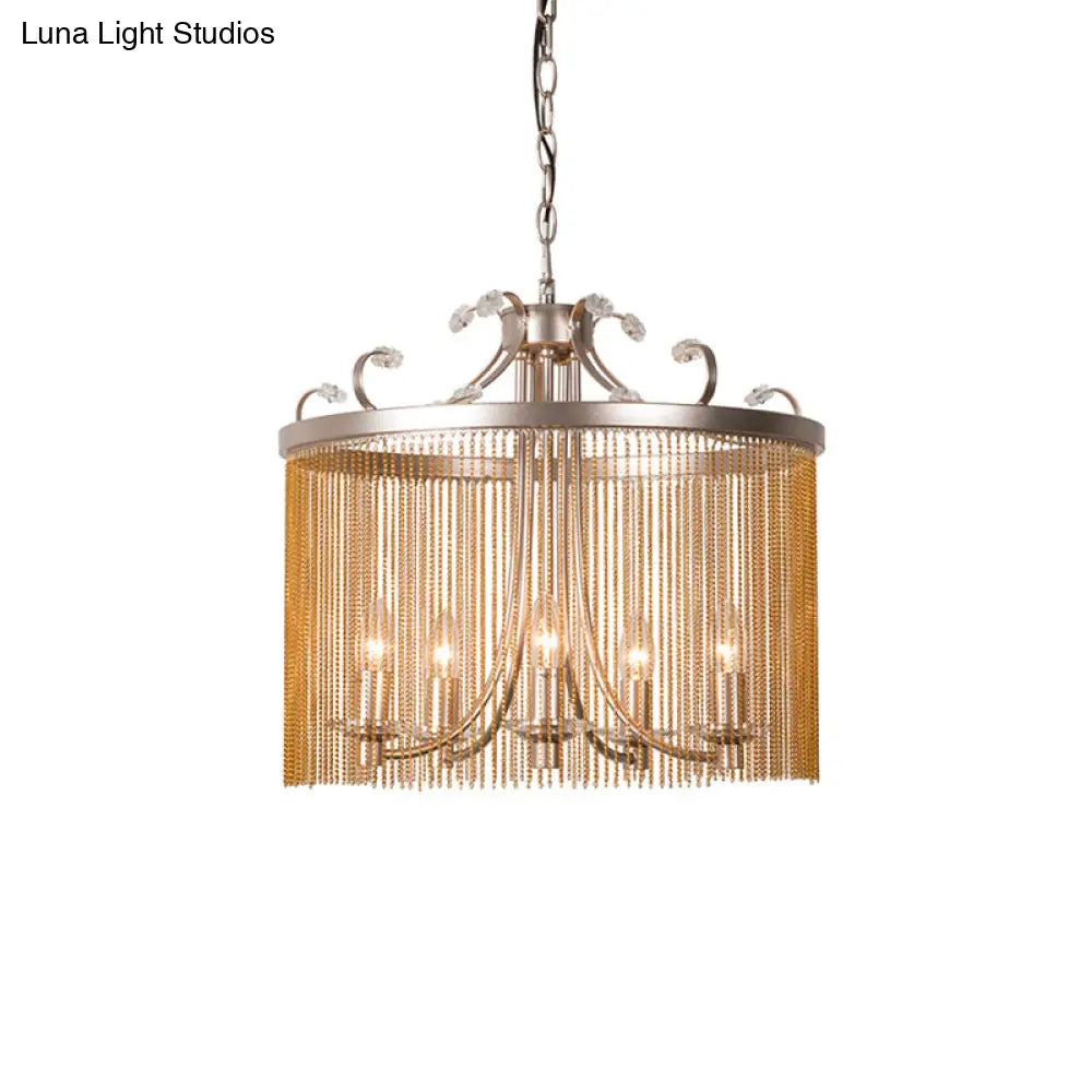 Modern Cylinder Crystal Strand Chandelier Ceiling Light - Gold Pendant 3/5/6 Lights