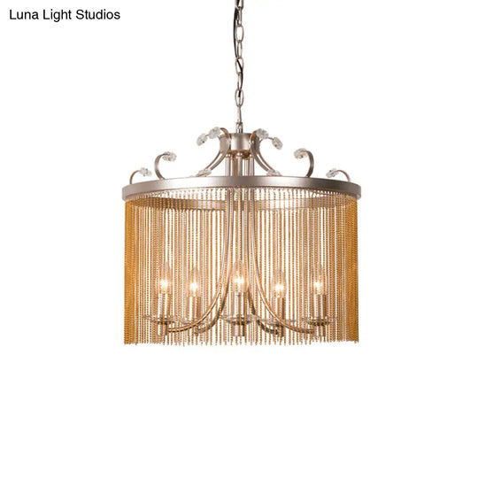 Modern Cylinder Crystal Strand Chandelier Ceiling Light - Gold Pendant 3/5/6 Lights